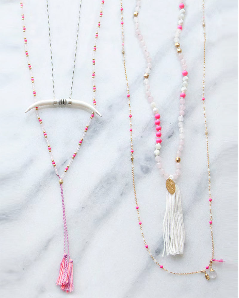 Chan Luu Neon Pink White Beaded Necklace Online Jewelry Boutique