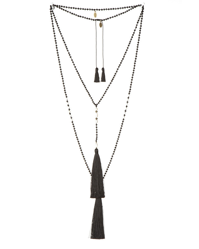 Zacasha | Pearl Black Tassel Necklace Set – Online Jewelry Boutique